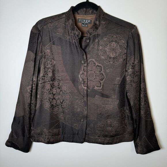 Citron Santa Monica Jacket Extra Small Brown Silk Jacquard Embroidered Floral - Picture 3 of 16